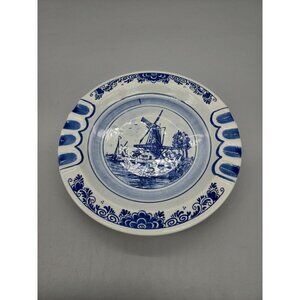 Royal Delft Blue Vintage Hand-painted Ashtray windmill Design Holland 8.5"